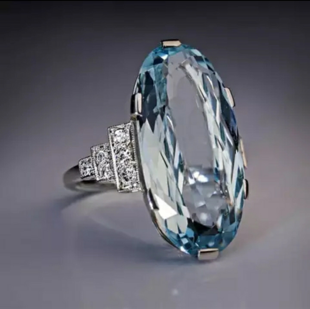 New Extra Large Oval Light Blue Ring